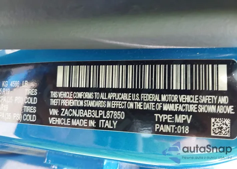 2020 Jeep Renegade Jeepster 4X4 z USA, uszkodzony, nr VIN ZACNJBAB3LPL87850